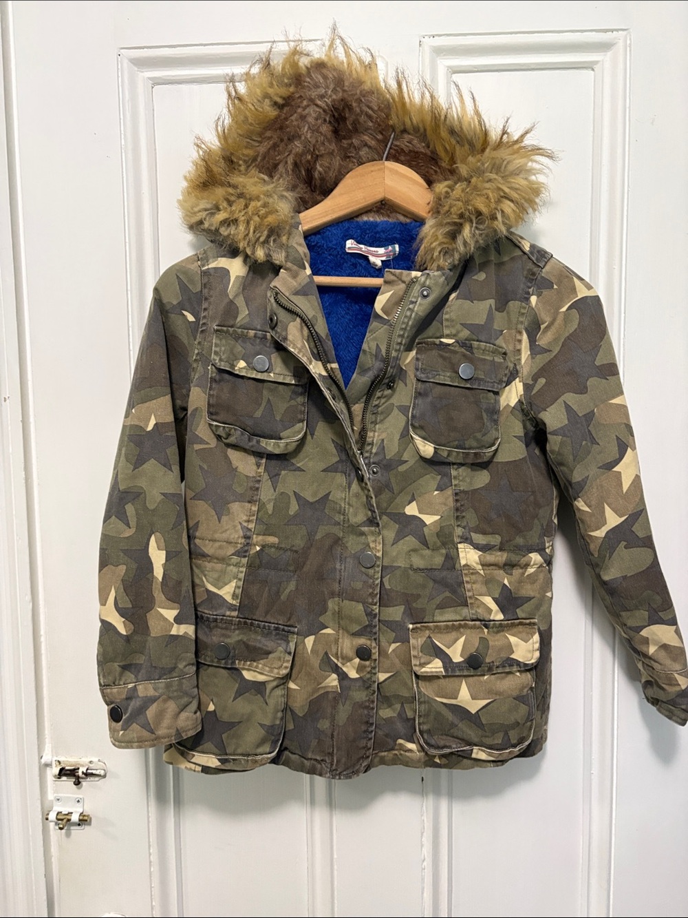 Vintage Havana Kids Faux-Fur Hooded Camouflage Puffer Jacket - Olive Green